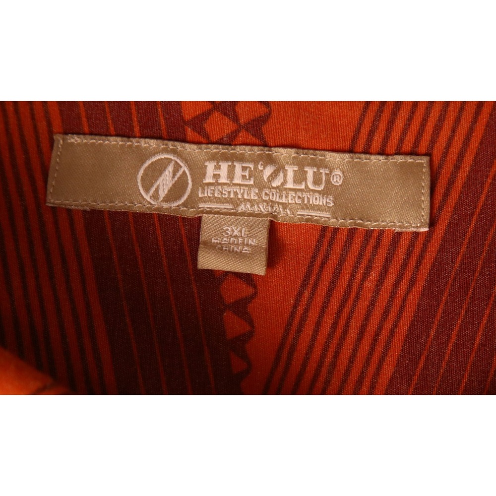 He'olu Lifestyle Collections Mens 3XL Orange Geometric Tribal Button Down Shirt - Picture 3 of 7